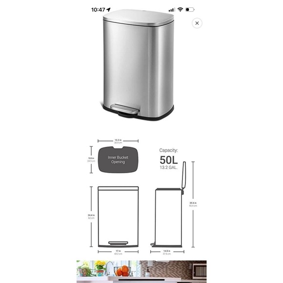 QUALIAZERO 50L/13Gal Stainless Steel Commercial/Kitchen Trash Can NEW! MSRP:110$ - Picture 2 of 6